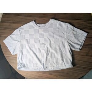 UGG Womens XL Baby blue Textured Checkerboard Terry Knit Top Drawcord Hem Y2K...